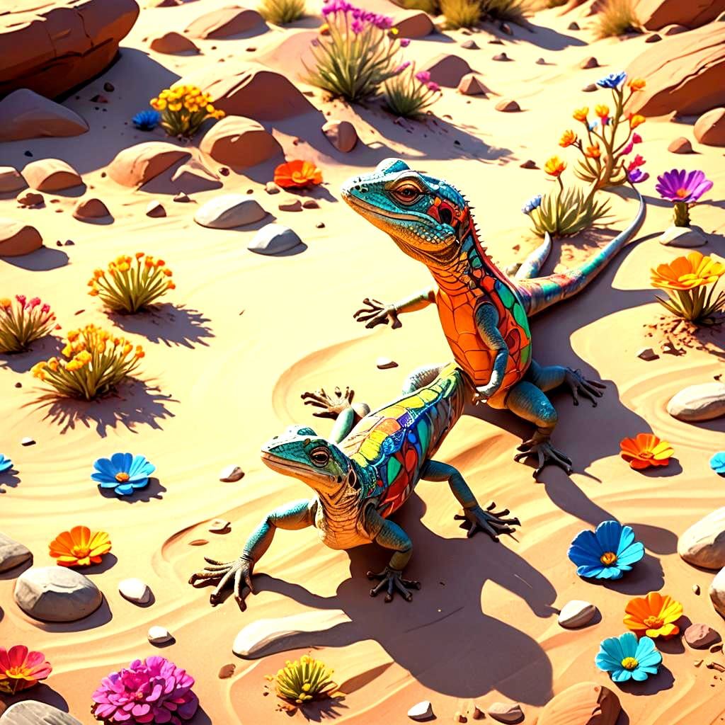 Dancing Lizard in a Colorful Desert Sunset