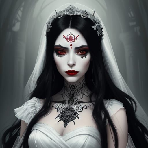 Ethereal Bride with Sugar Skull Makeup in Dark Fantasy Style