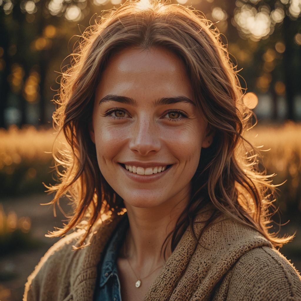 Beaming Face in Golden Light: Cinematic Portrait