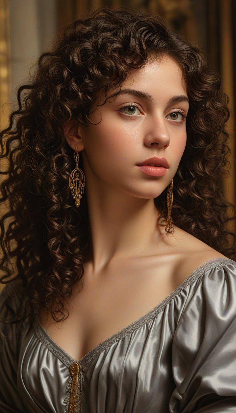 Serene Nun in Ornate Cathedral, Oil Painting