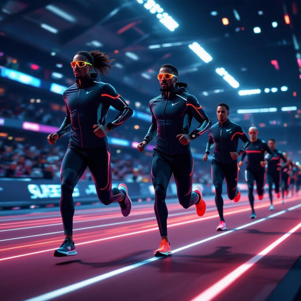 Futuristic Olympic Athletes Run on Neon Track