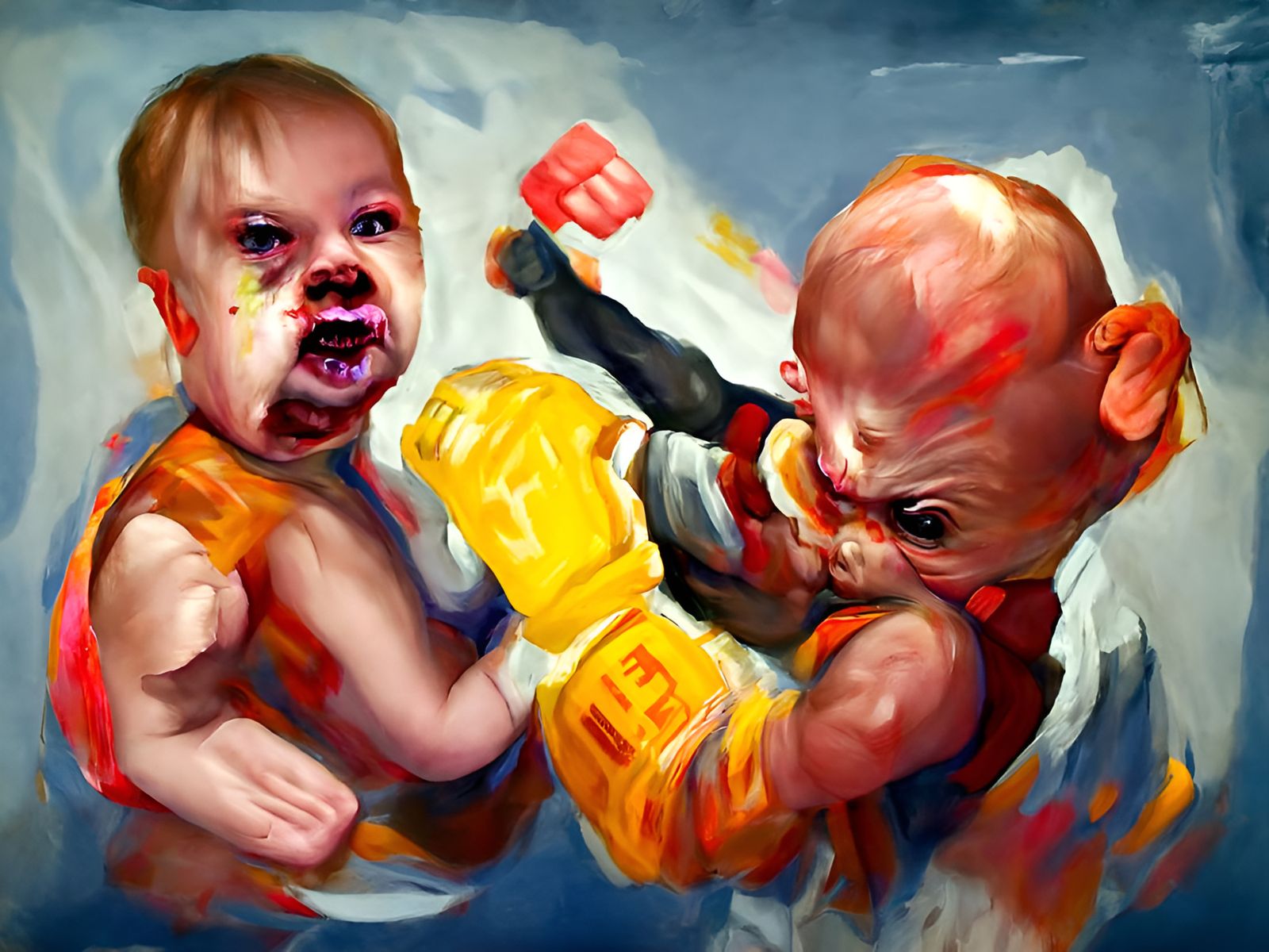 Humorous Baby Fight Painting