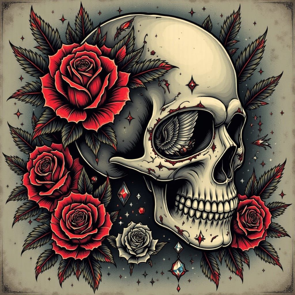 Detailed Tattoo Design with Bold Linework