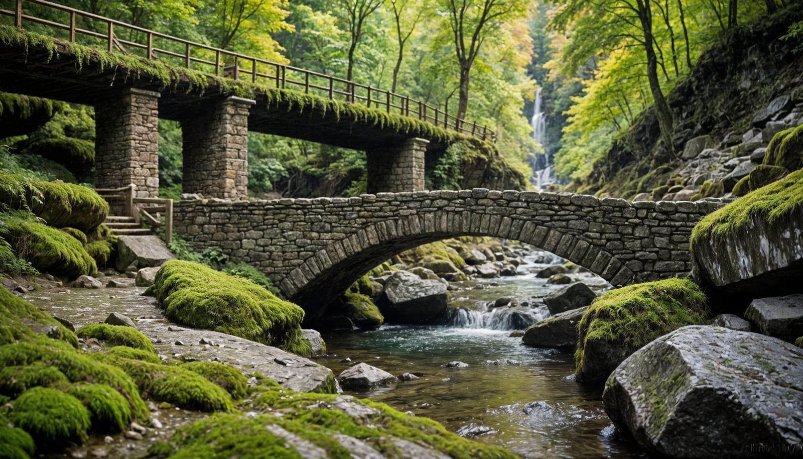 Rustic Stone Bridge in Forest Gorge