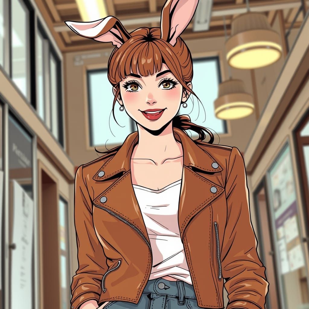 Brown Haired Woman Smiles in Vintage Office, in Clip Studio ...