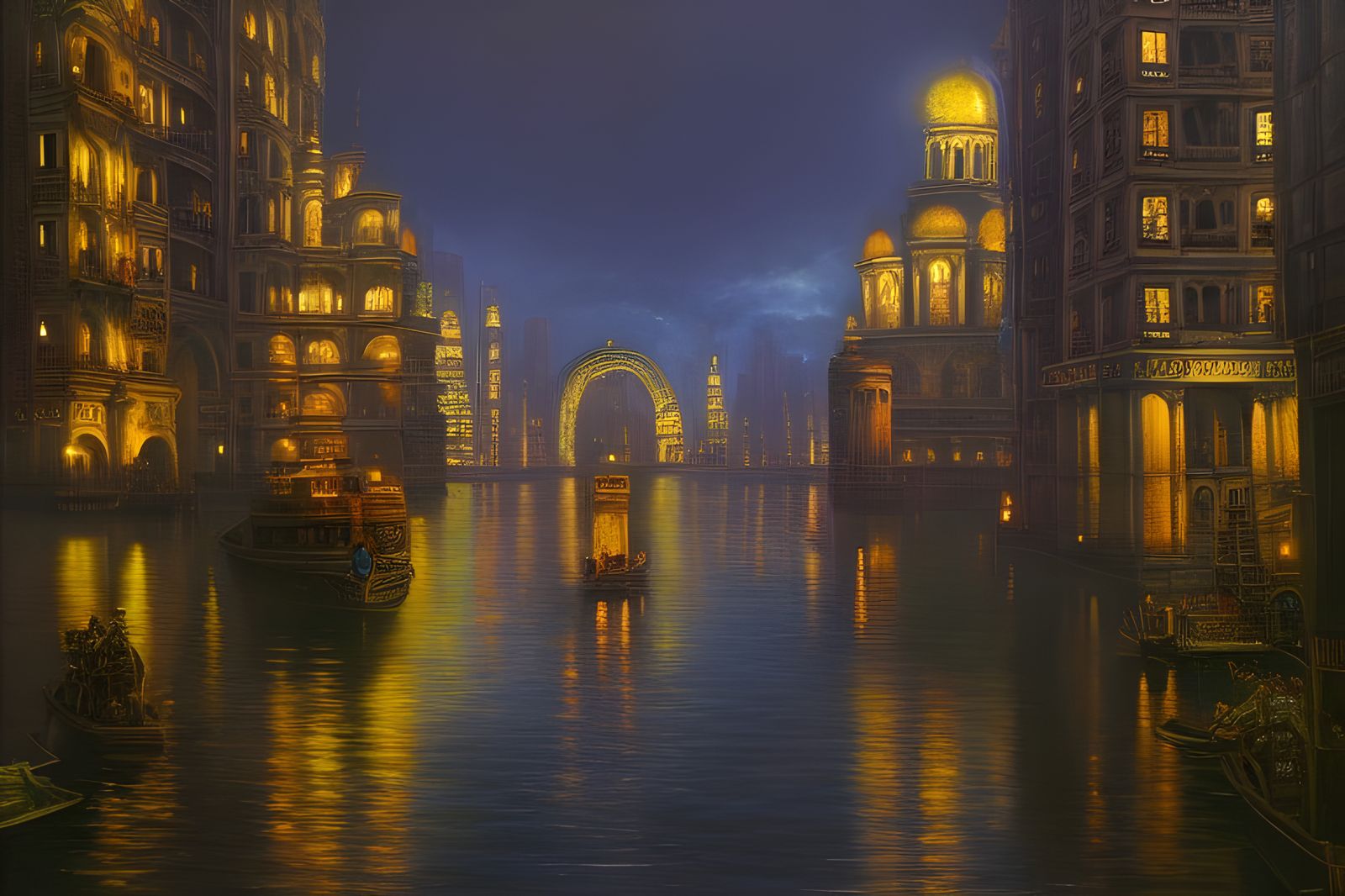 Epic Floating City: Detailed Oil Painting