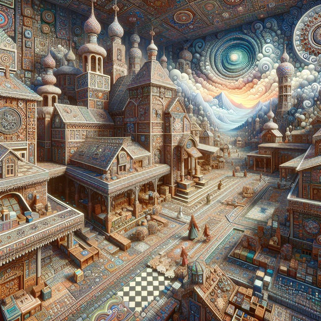 Naive Folk Art with Geometric Elements in 3D