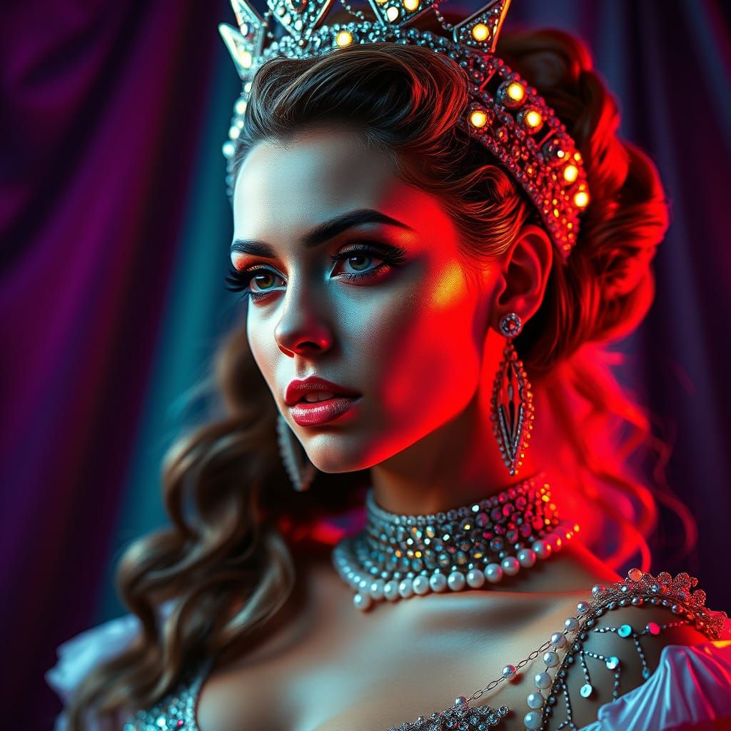 Elaborate Showgirl Costume in Hyperrealistic Theatrical Prod...