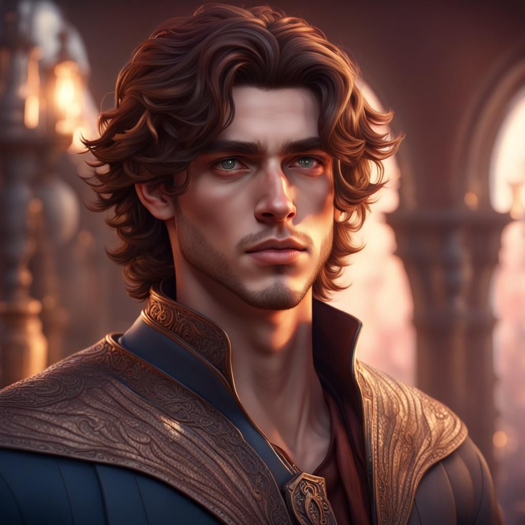 Flirtatious Young Man with Ruby Eyes, Fantasy Concept Art