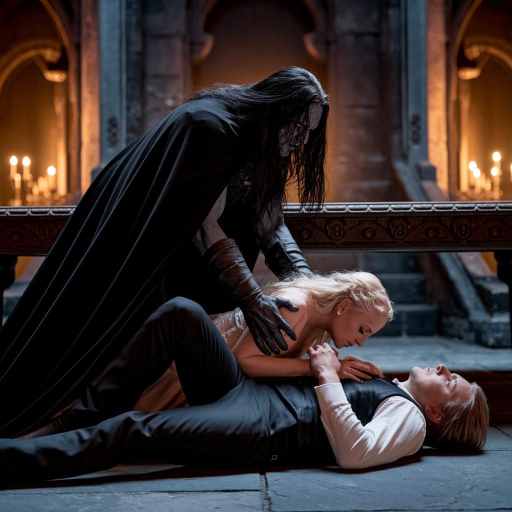 Epic Fantasy Struggle in Dimly Lit Castle Chamber