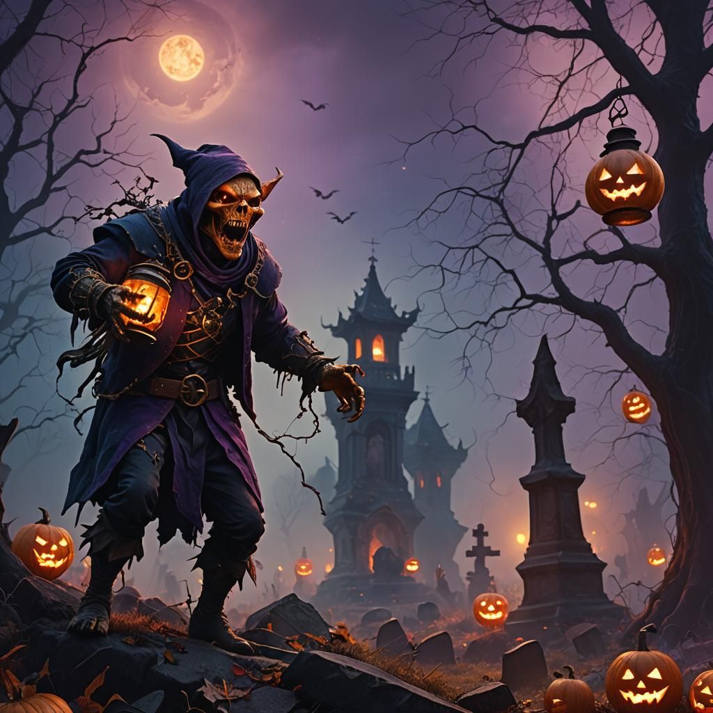 Haunted Hobgoblin Graveyard: A Dark Fantasy Painting