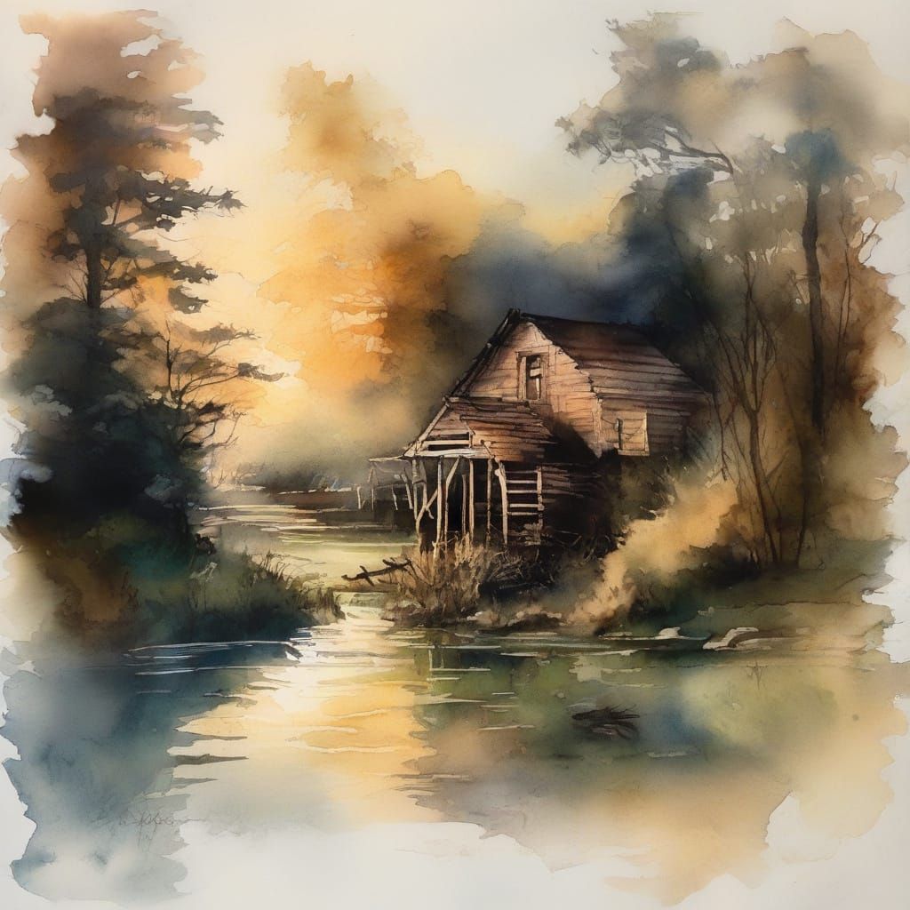 Waterwheel Sunrise in the Woods