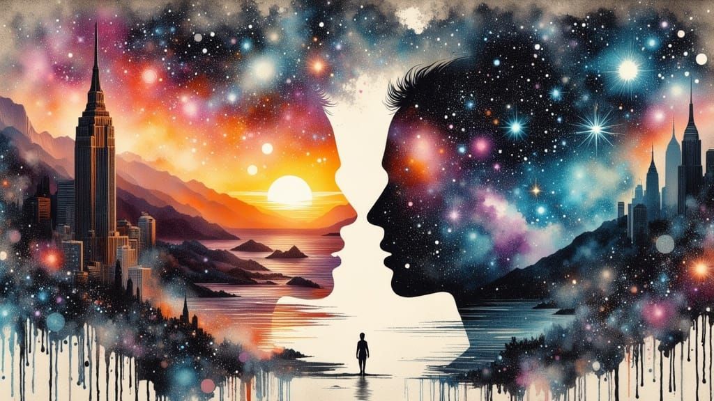 Ethereal Cosmic Insignificance in Mixed Media Style