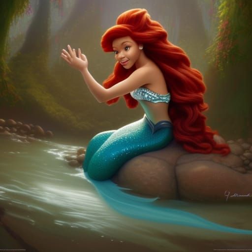 Ariel as Black Mermaid Princess in Artgerm Style