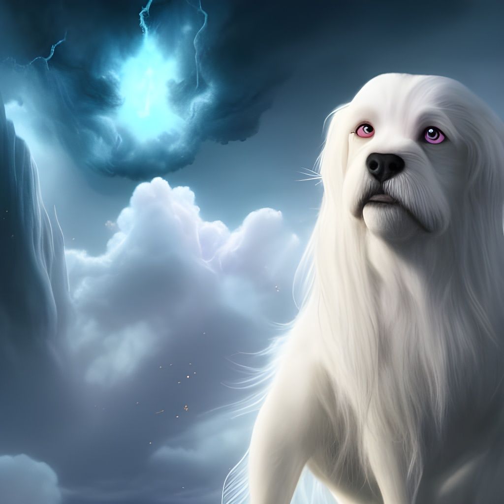 Magical White Dog Inspired by The Neverending Story