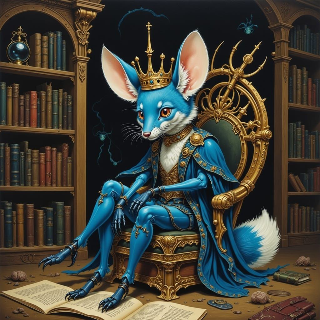 Blue Fox King on Throne of Books