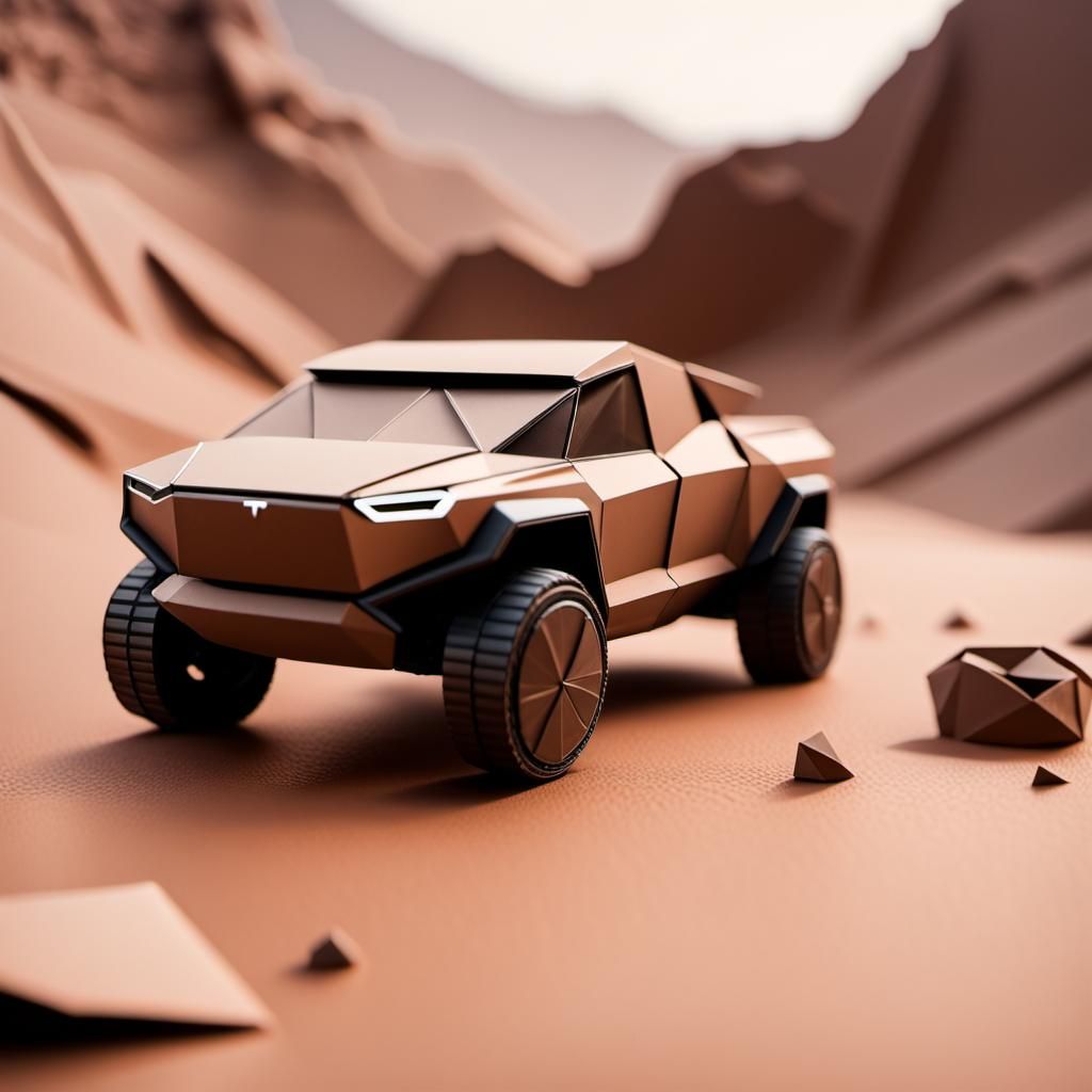 Tesla Cybertruck on Mars in Origami Style