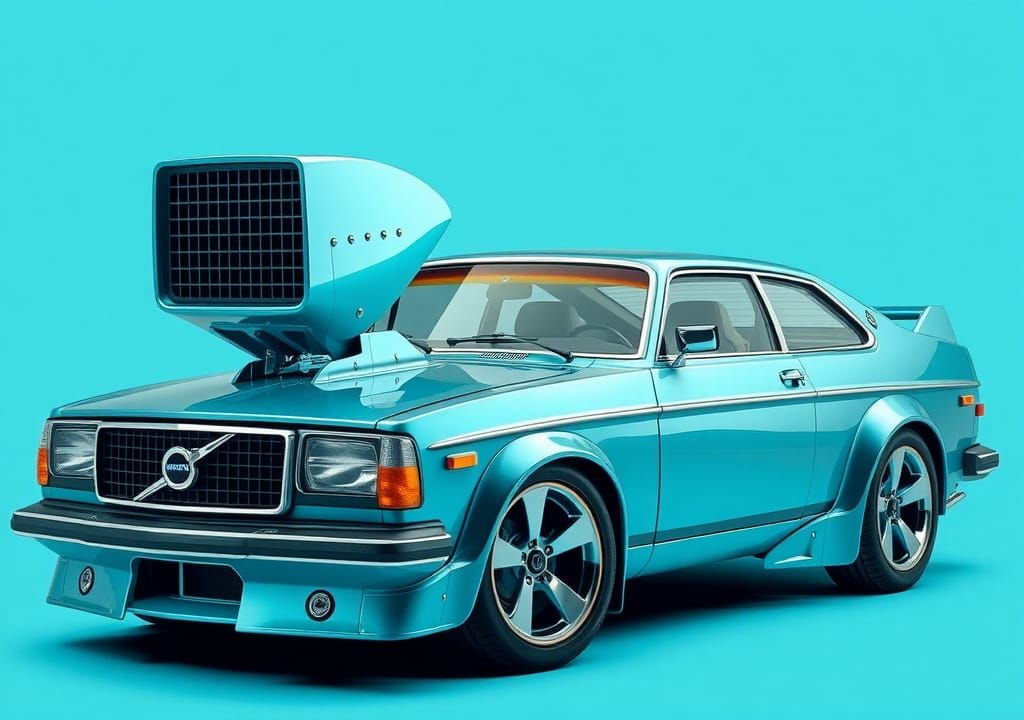Retro-Futuristic Volvo 240 Sports Car in Turquoise