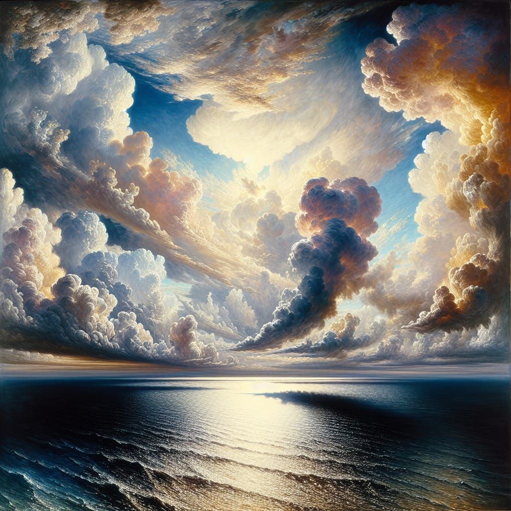 Silver Lake Under Fluffy Clouds: An Impressionistic Oil Pain...