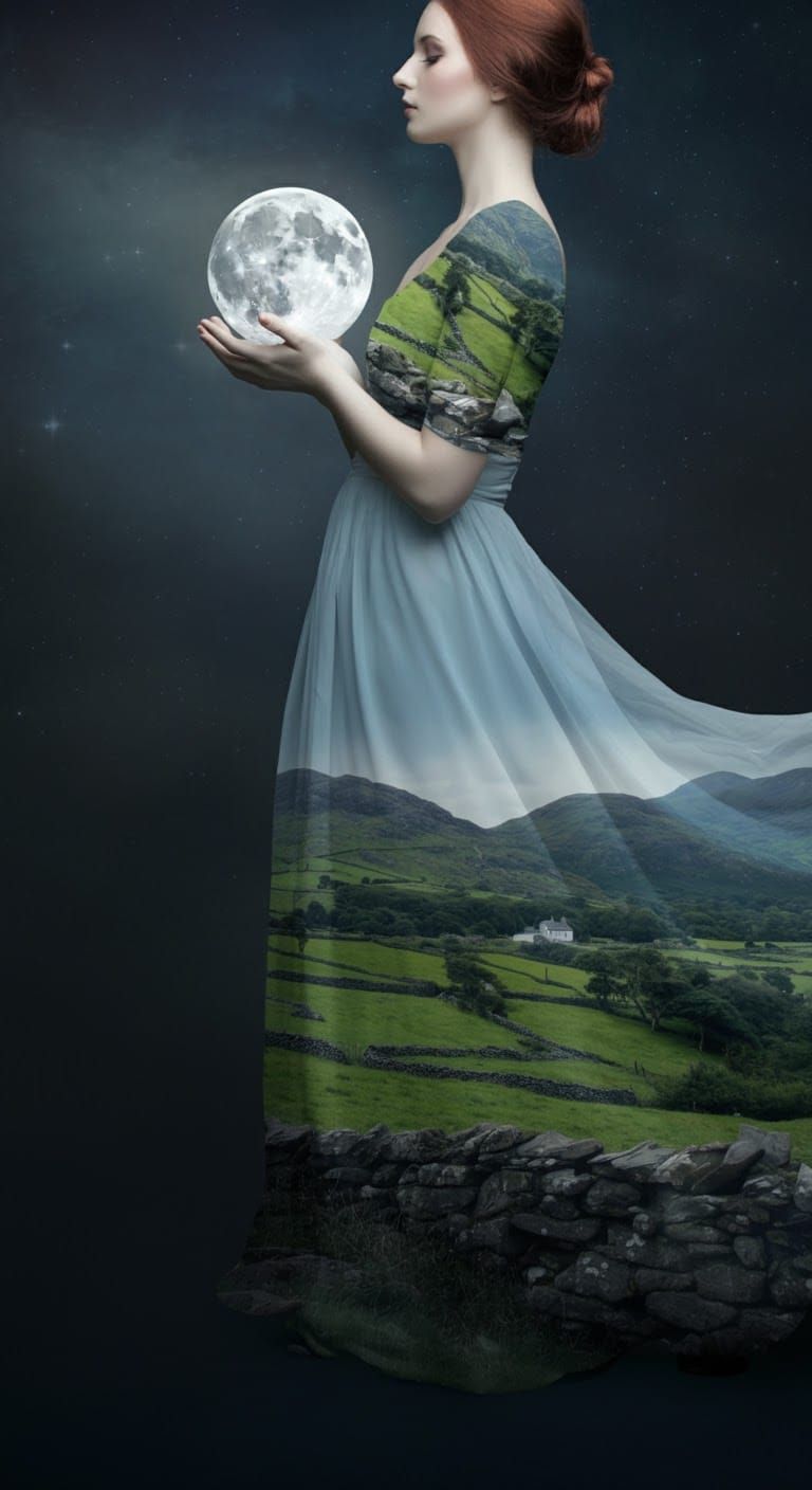 Irish Moon Goddess in Ethereal Dreamscape
