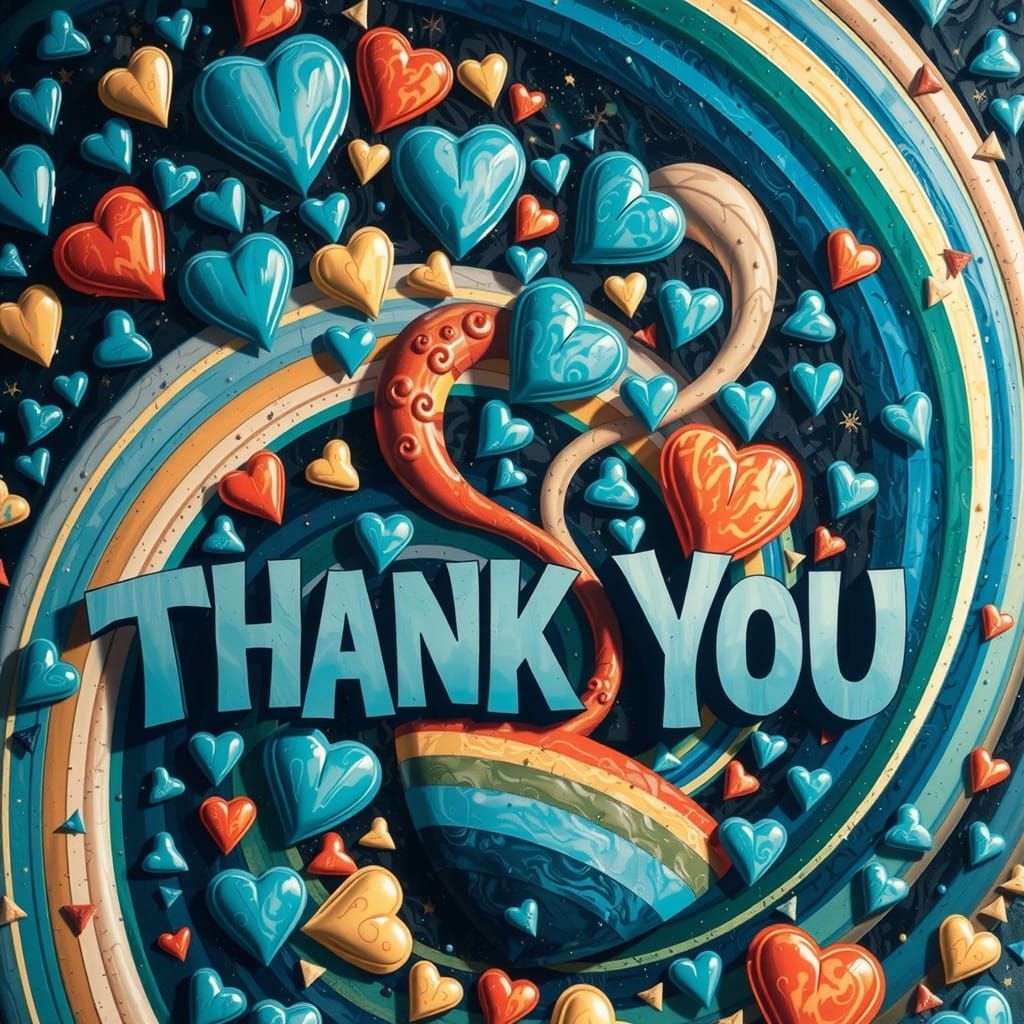 Text that says "THANK" and "YOU" on two separate lines in a whimsical curly psychedelic textured font. Bold, extra bold,...
