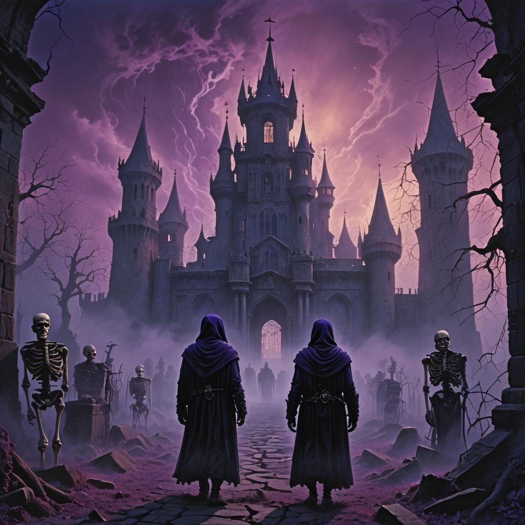 Dark Castle Figure with Skeletons in Gothic Style