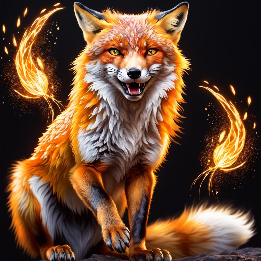 Molten Gold Fox with Fiery Eyes