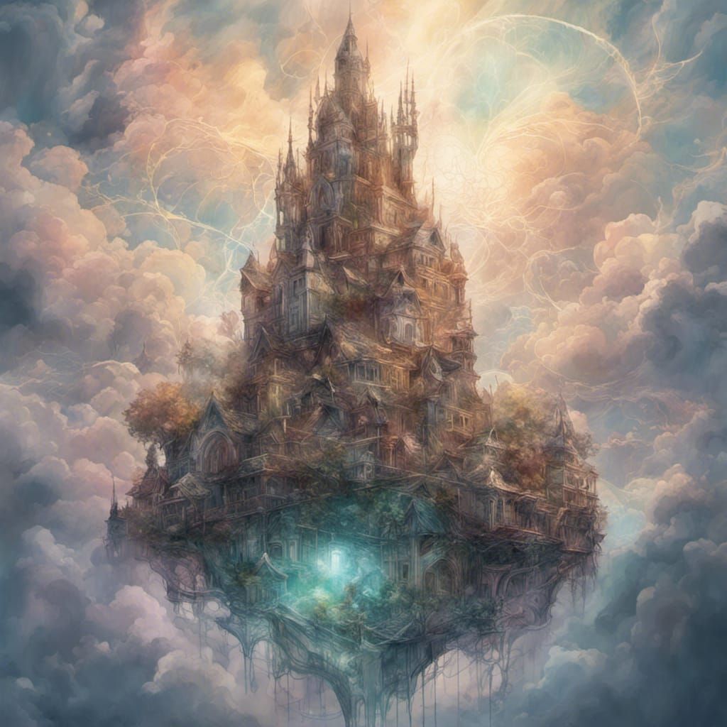 Celestial Floating City Among Clouds in Digital Art