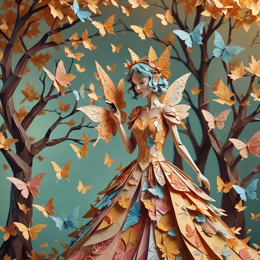 Faery Captures Autumn Tree in Whimsical Paper Art