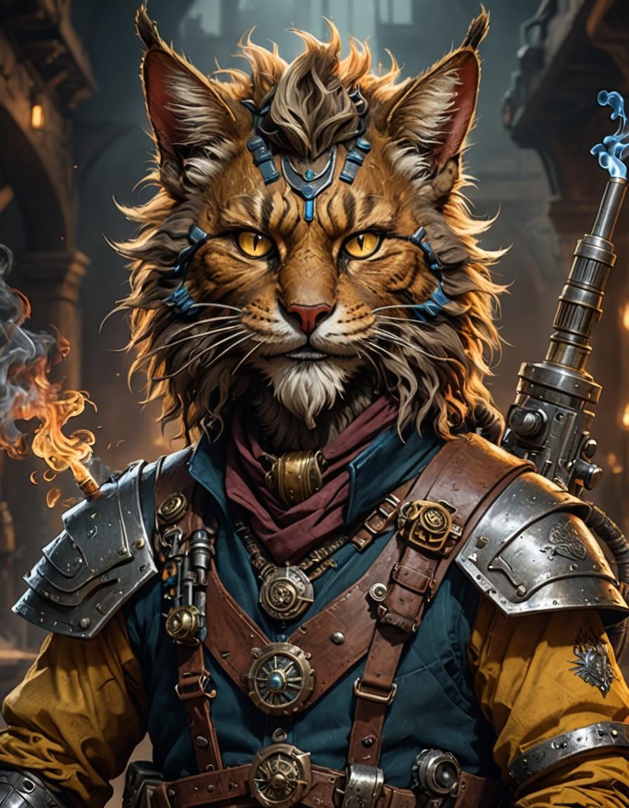 Tabaxi Artificer Portrait in Detailed Matte Painting Style