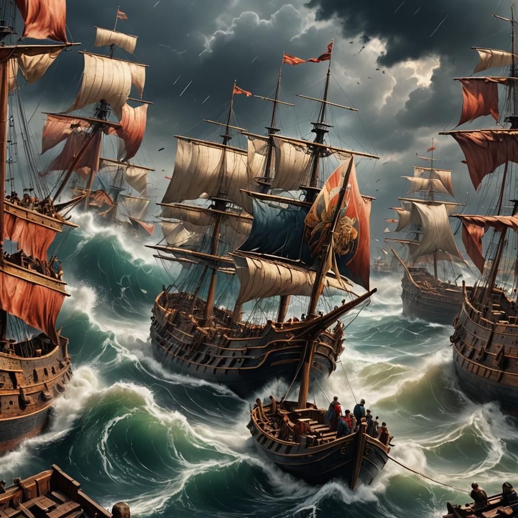 Stormy Weather Destroys Roman Fleet in Hyperrealistic Style