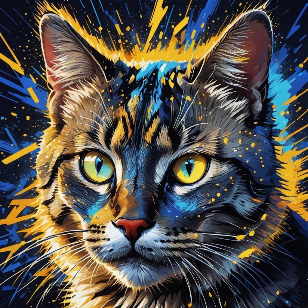 Cat with Lightning Powers in Lichtenstein Style