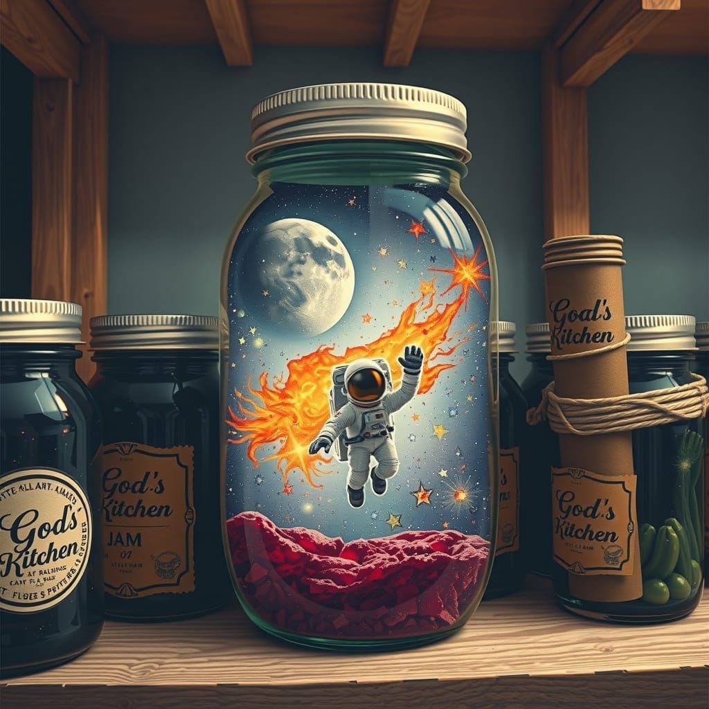 Astronaut Drifting Through Starry Jam Jar