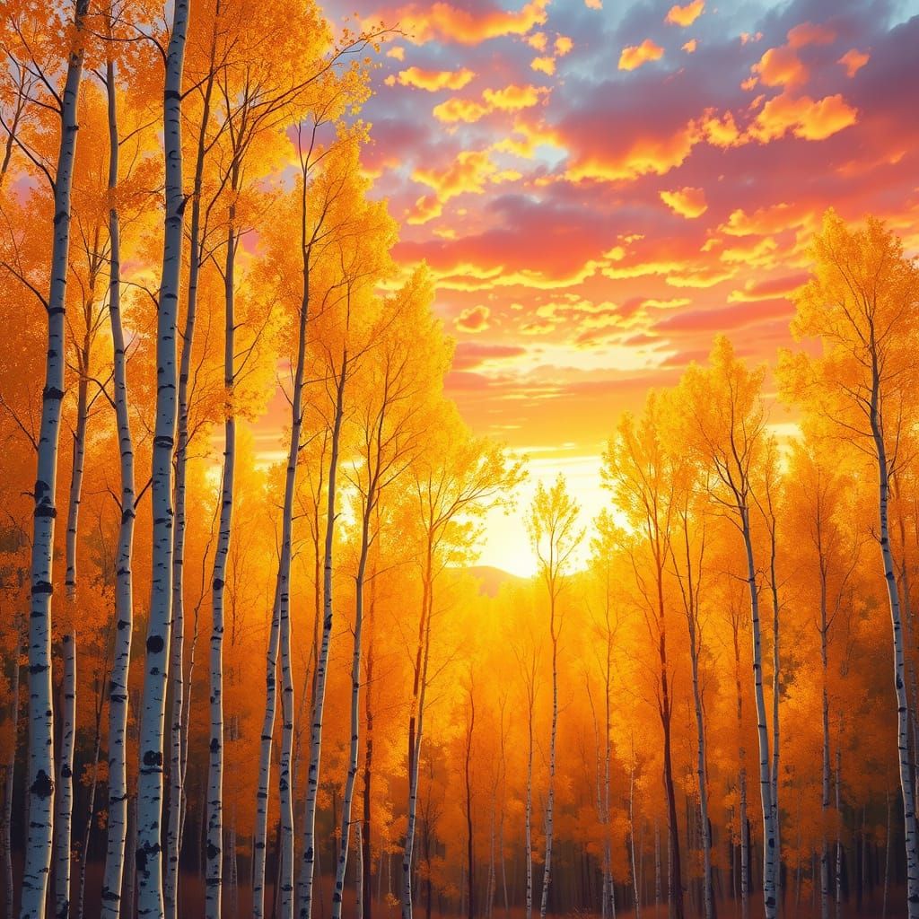 Heavenly Aspen Grove at Golden Sunset