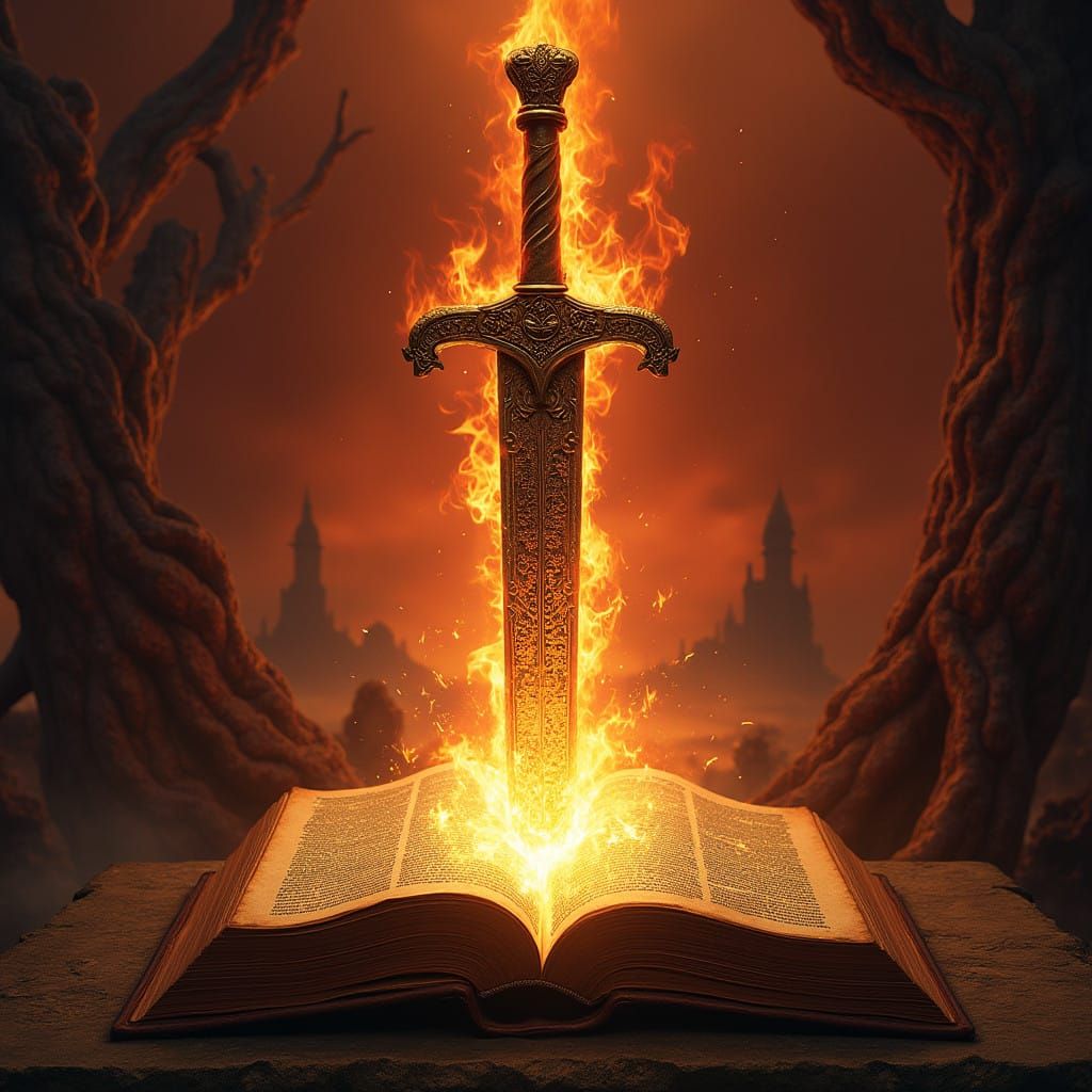 Sword of Divine Fire Unleashed in a Dark, Mystical Realm