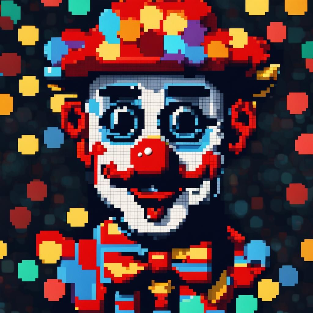 Clown Portrait in Pixel Art with Bokeh