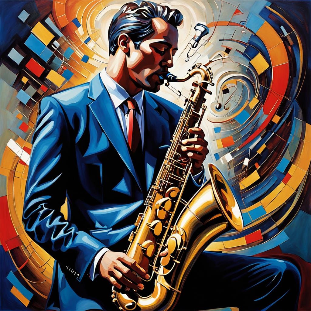Man Lost in Music: Vibrant Oil Painting