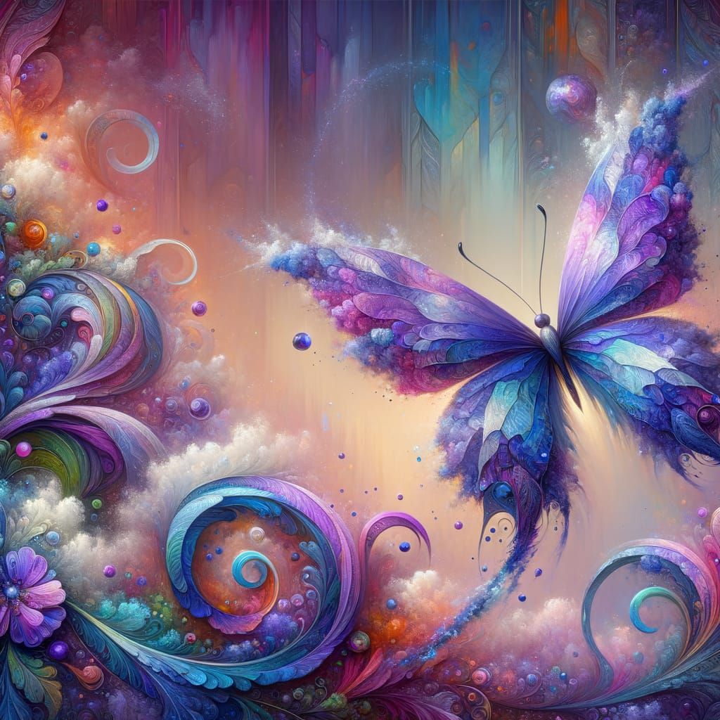 Colorful Violet Butterfly Watercolor Fantasy Art