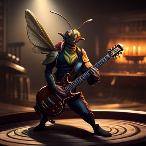 Wasp Guitarist in Pub: Dark Fantasy Concept Art