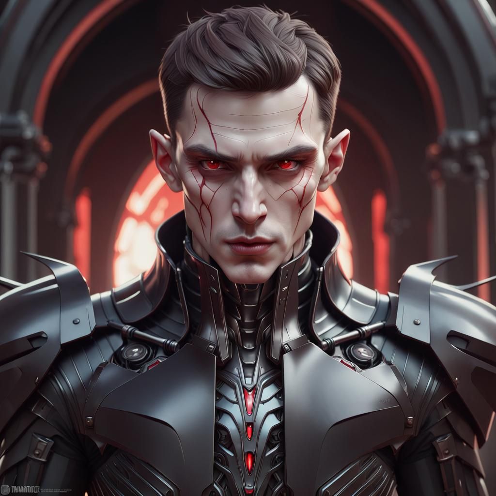 Sinister Vampire in Futuristic Armor, Digital Art