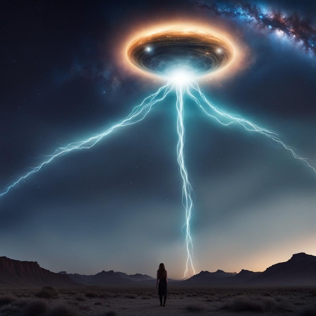 Extraterrestrial Beings in Sky with Electrical Currents