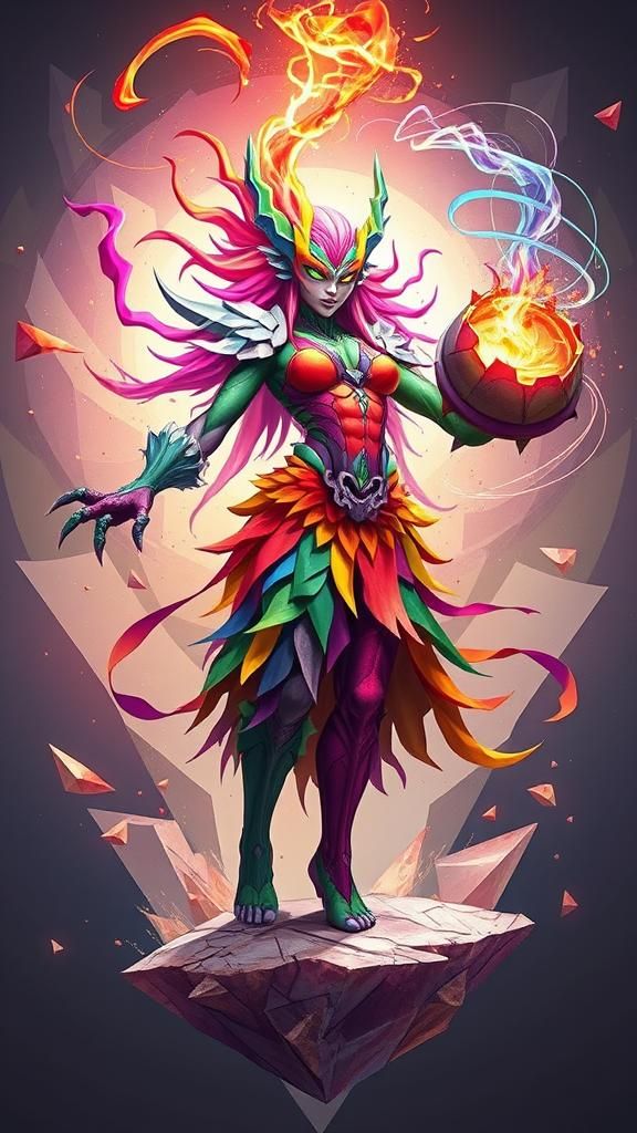 Rainbow Chaos Goddess Unleashing Cosmic Energy