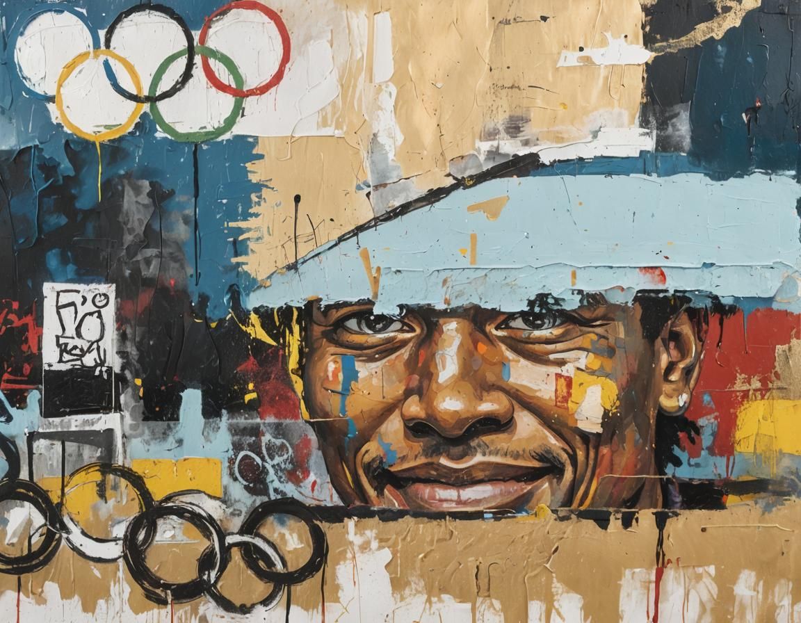 Athlete Celebrates Victory in Expressionist Style