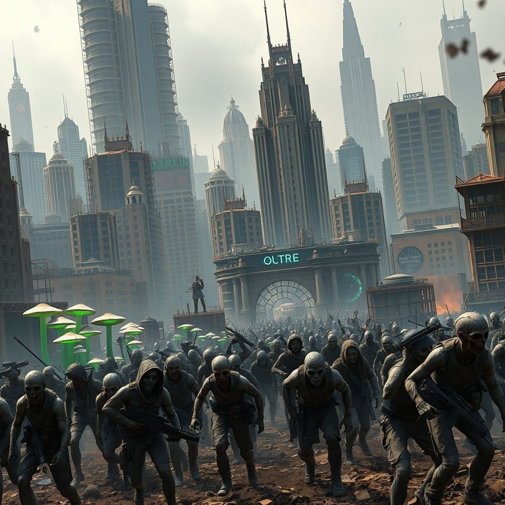 Post-Apocalyptic Cityscape Under Siege