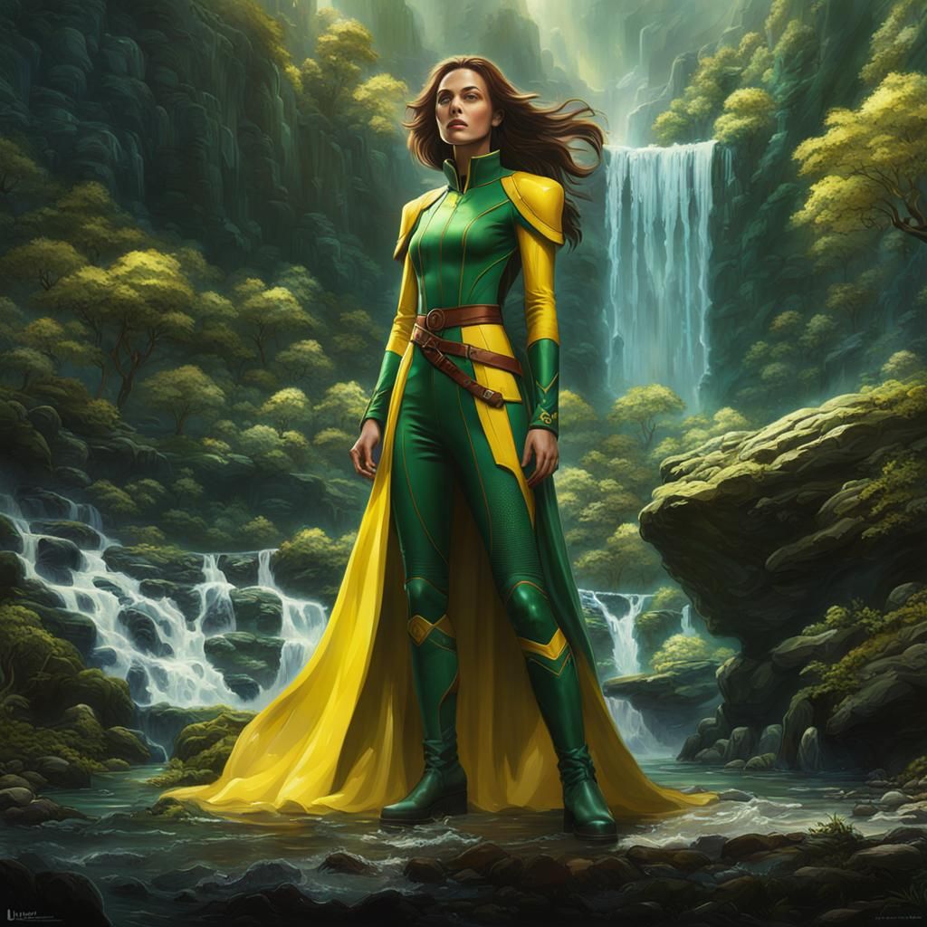 X-Men Rogue by Waterfall: Detailed Matte Painting