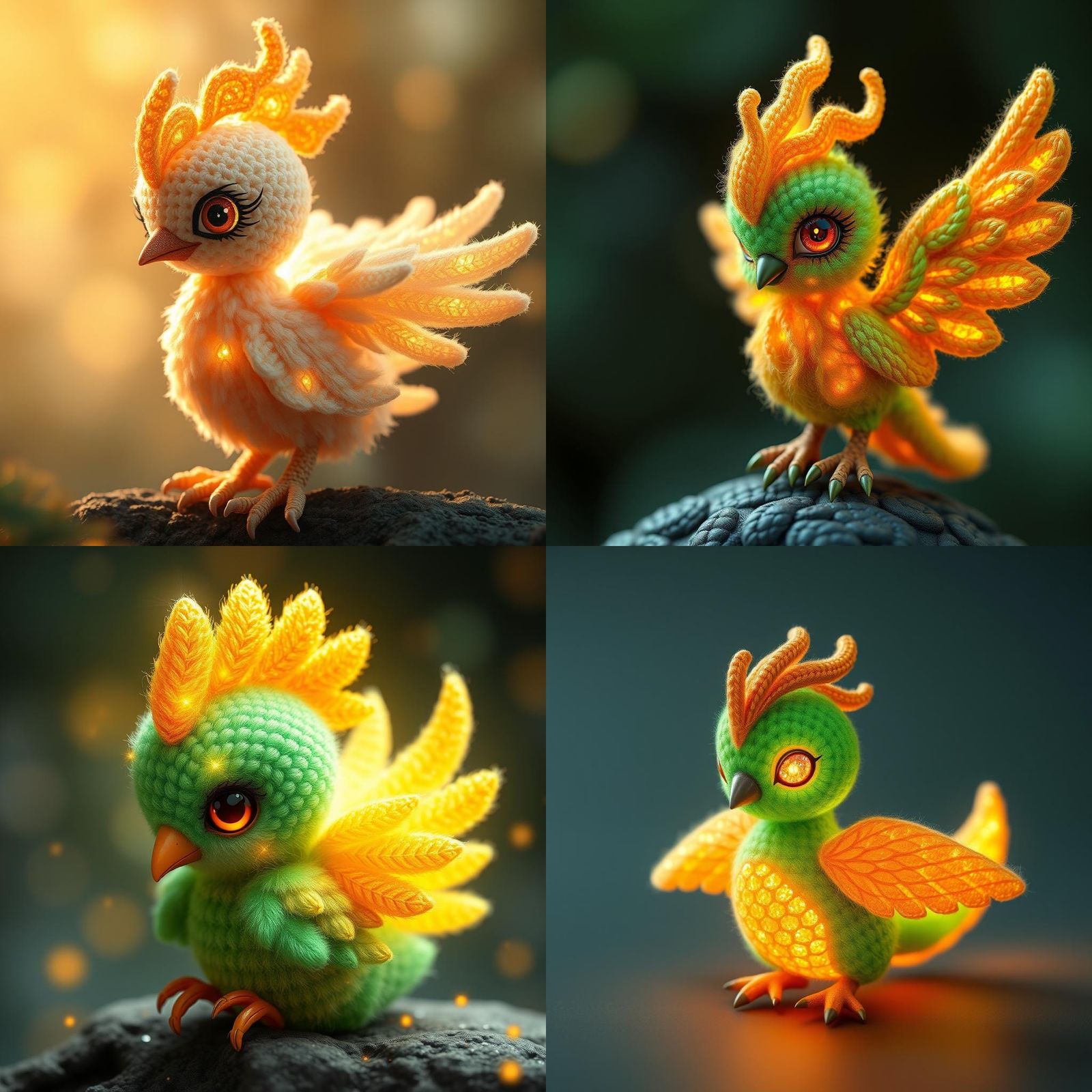 Glowing Emerald Baby Phoenix in Ghibli Style