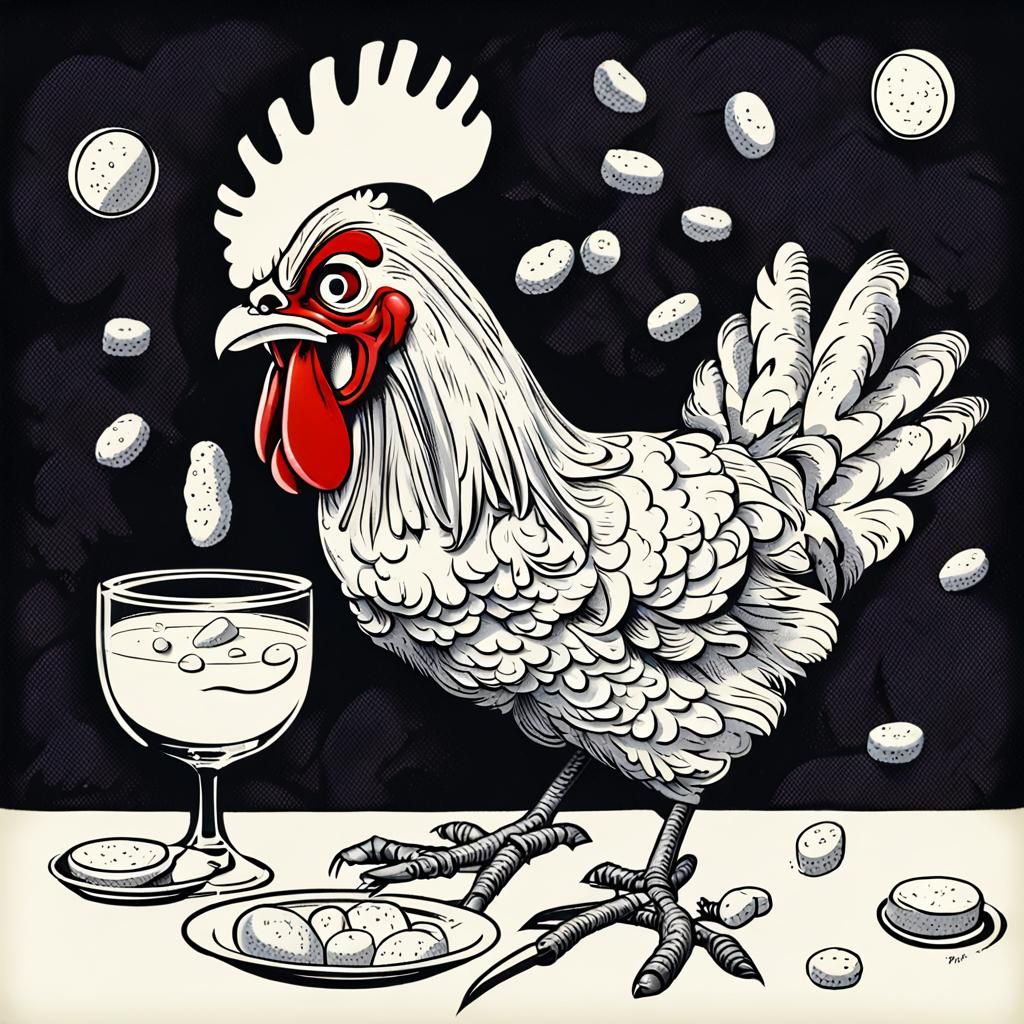 Evil Chicken Eating Aspirin: A Strange Image