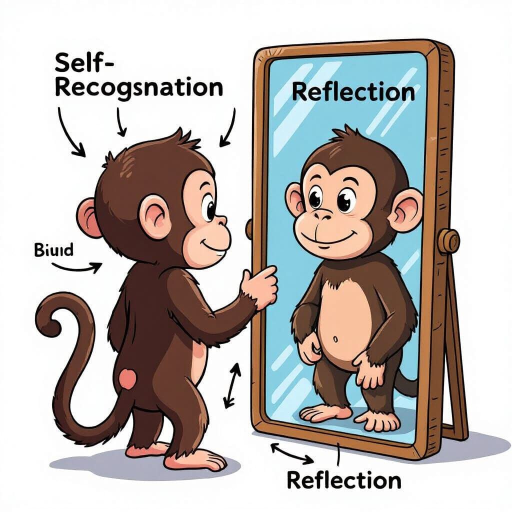 Cute Monkey's Self-Recognition Cartoon Diagram