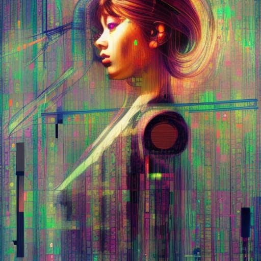 Cyborg Battle Angel Observing Human Schematics