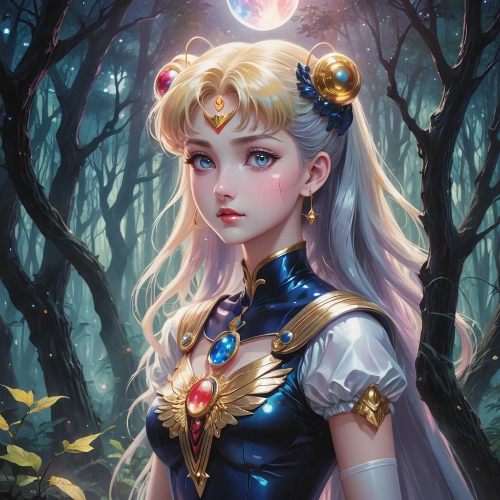 Sailor Moon and Black Opal in Mystical Forest